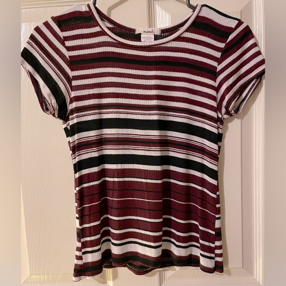Junior’s Striped V-Neck Tee